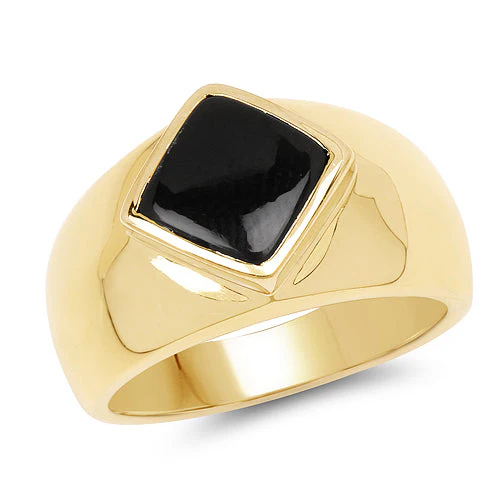 14K Yellow Gold Plated 2.00 Carat Genuine Black Onyx .925 Sterling Silver Ring - Image 5
