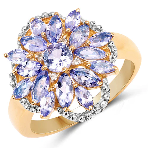14K Yellow Gold Plated 2.01 Carat Genuine Tanzanite & White Topaz .925 Sterling Silver Ring - Image 4