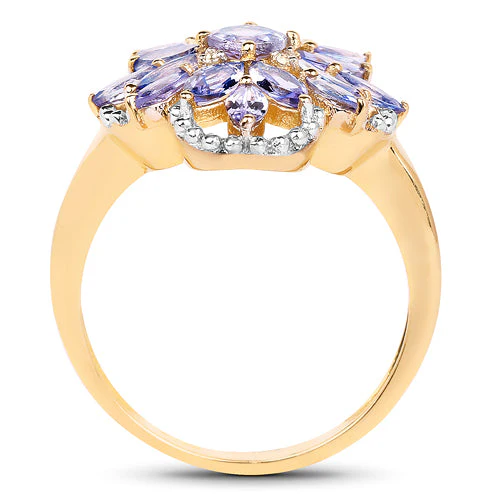 14K Yellow Gold Plated 2.01 Carat Genuine Tanzanite & White Topaz .925 Sterling Silver Ring - Image 5