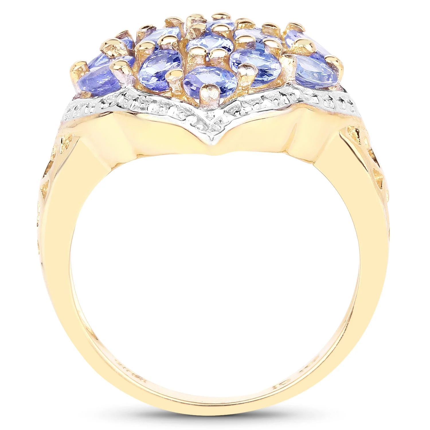14K Yellow Gold Plated 2.38 Carat Genuine Tanzanite .925 Sterling Silver Ring - Image 2