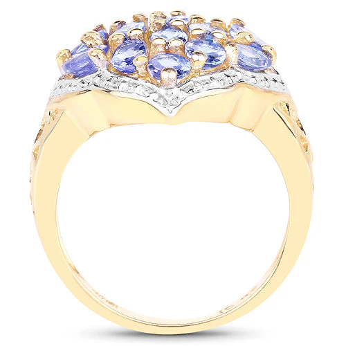 14K Yellow Gold Plated 2.38 Carat Genuine Tanzanite .925 Sterling Silver Ring - Image 5