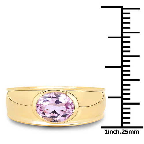 14K Yellow Gold Plated 2.40 Carat Genuine Kunzite .925 Sterling Silver Ring - Image 7