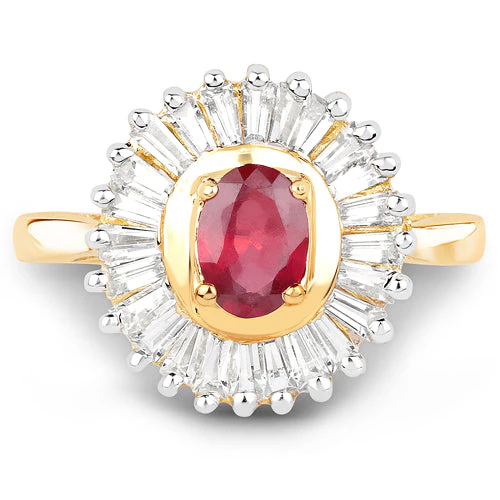 14K Yellow Gold Plated 2.44 Carat Glass Filled Ruby and White Topaz .925 Sterling Silver Ring - Image 8