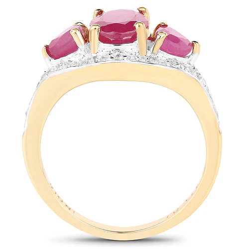 14K Yellow Gold Plated 2.49 Carat Genuine Glass Filled Ruby and White Topaz .925 Sterling Silver Ring - Image 5