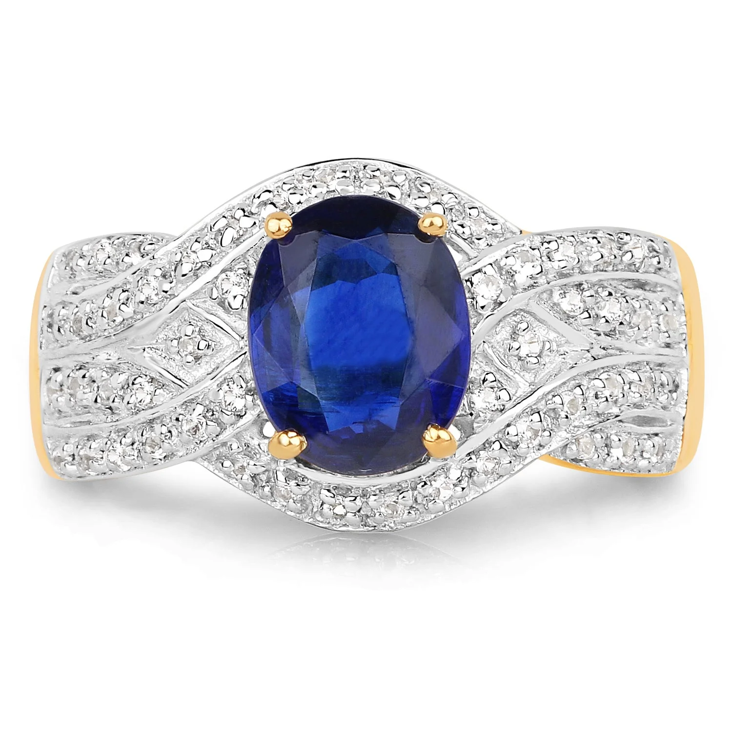 14K Yellow Gold Plated 2.56 Carat Genuine Kyanite and White Topaz .925 Sterling Silver Ring - Image 4