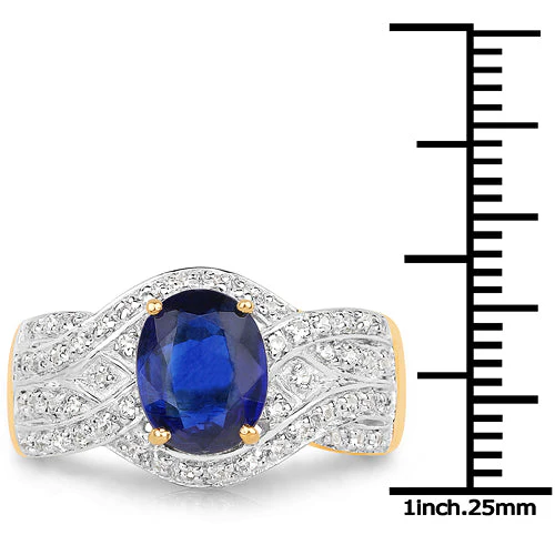 14K Yellow Gold Plated 2.56 Carat Genuine Kyanite and White Topaz .925 Sterling Silver Ring - Image 7