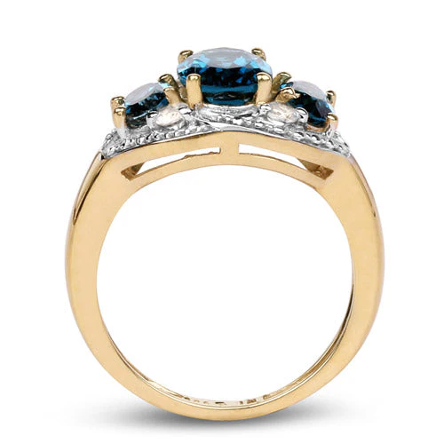 14K Yellow Gold Plated 2.77 Carat Genuine London Blue Topaz and White Topaz .925 Sterling Silver Ring - Image 5