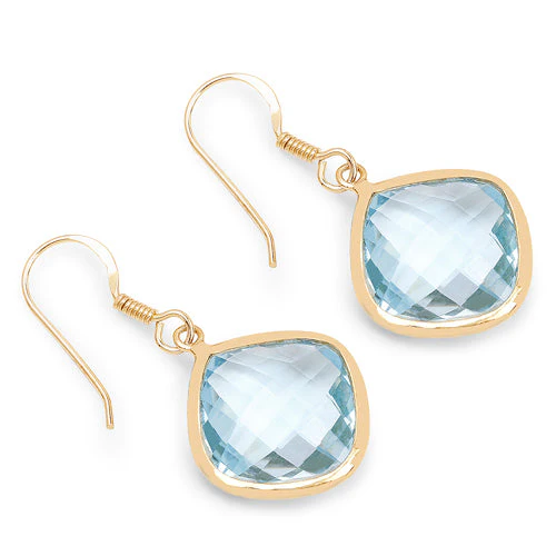 14K Yellow Gold Plated 29.00 Carat Genuine Blue Topaz .925 Sterling Silver Earrings - Image 5