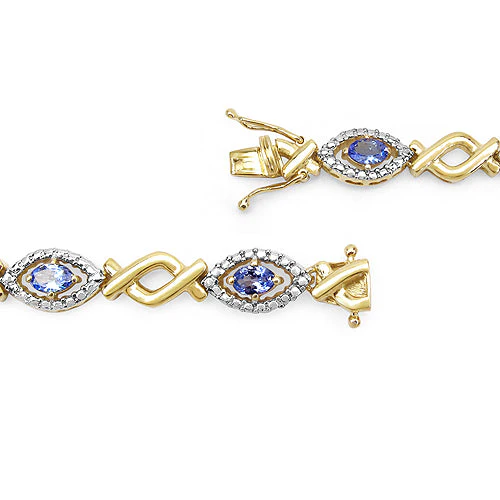 14K Yellow Gold Plated 3.08 Carat Genuine Tanzanite .925 Sterling Silver Bracelet - Image 3