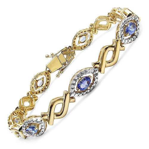 14K Yellow Gold Plated 3.08 Carat Genuine Tanzanite .925 Sterling Silver Bracelet - Image 4