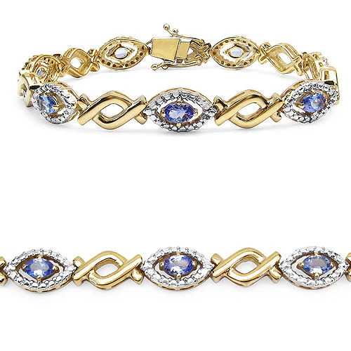 14K Yellow Gold Plated 3.08 Carat Genuine Tanzanite .925 Sterling Silver Bracelet - Image 5