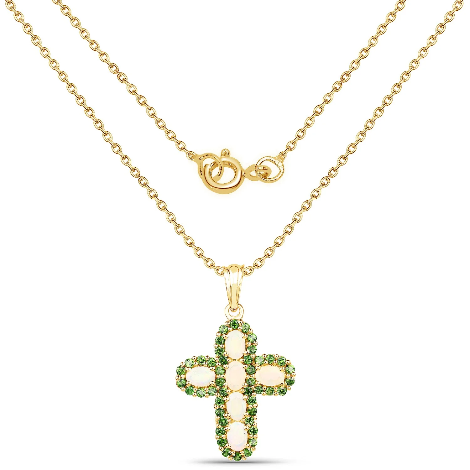 14K Yellow Gold Plated 3.11 Carat Genuine Ethiopian Opal and Chrome Diopside .925 Sterling Silver Pendant - Image 2