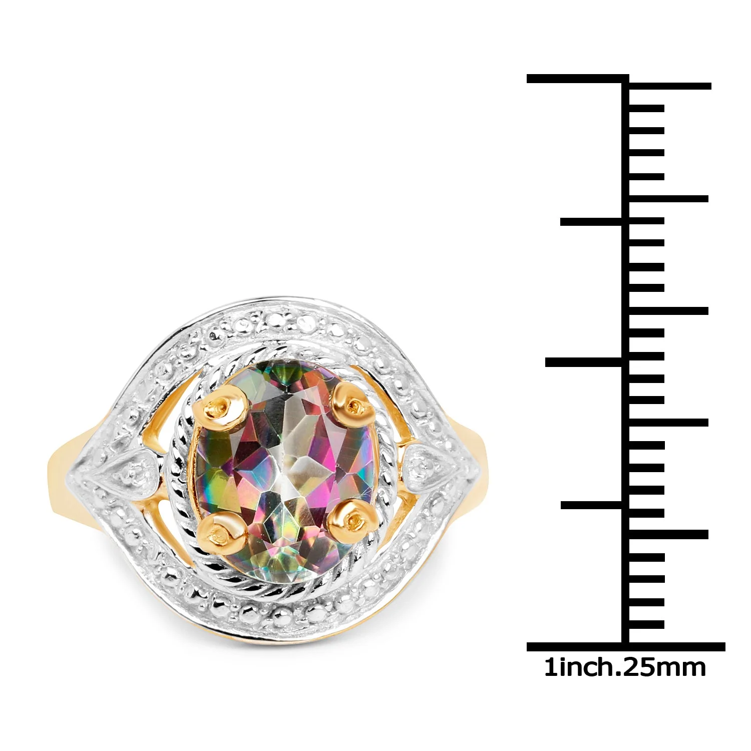 14K Yellow Gold Plated 3.15 Carat Genuine Quartz Mystic .925 Sterling Silver Ring - Image 3