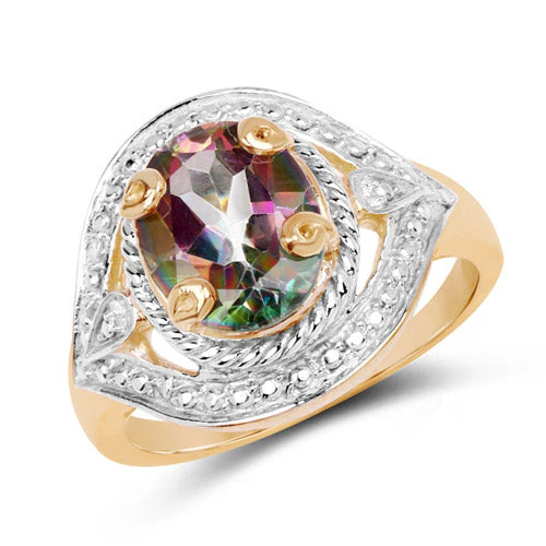 14K Yellow Gold Plated 3.15 Carat Genuine Quartz Mystic .925 Sterling Silver Ring - Image 4