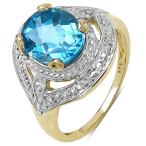 14K Yellow Gold Plated 3.25 Carat Genuine Swiss Blue Topaz .925 Sterling Silver Ring - Image 5