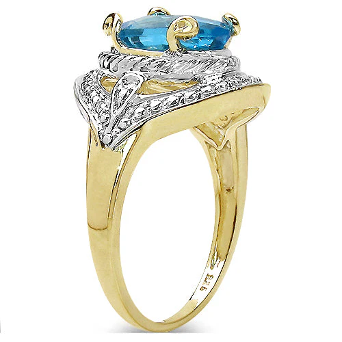 14K Yellow Gold Plated 3.25 Carat Genuine Swiss Blue Topaz .925 Sterling Silver Ring - Image 6