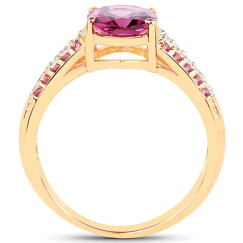 14K Yellow Gold Plated 3.32 Carat Genuine Rhodolite and White Topaz .925 Sterling Silver Ring - Image 6