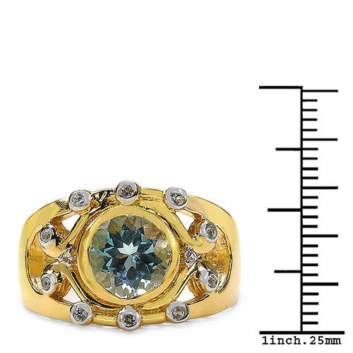 14K Yellow Gold Plated 3.42 Carat Genuine Blue Topaz & White Topaz .925 Sterling Silver Ring - Image 3