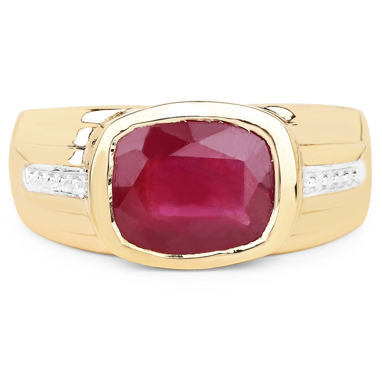14K Yellow Gold Plated 3.50 Carat Genuine Glass Filled Ruby .925 Sterling Silver Ring - Image 3