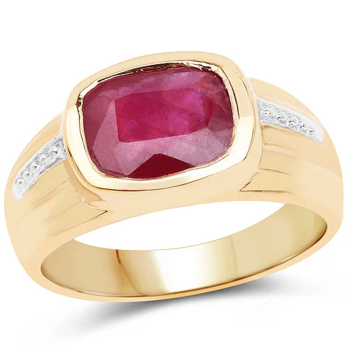 14K Yellow Gold Plated 3.50 Carat Genuine Glass Filled Ruby .925 Sterling Silver Ring - Image 4