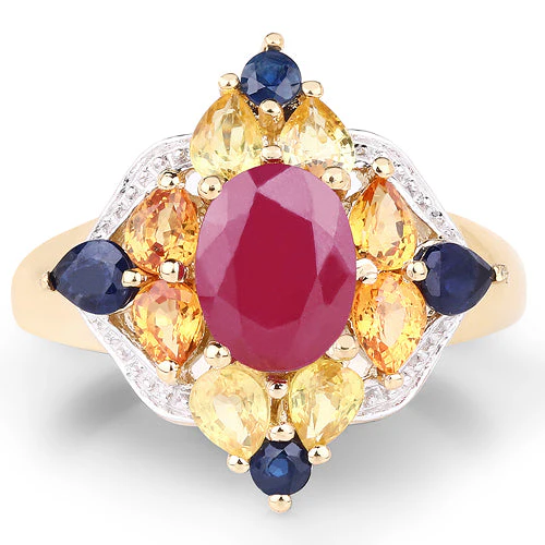 14K Yellow Gold Plated 3.76 Carat Genuine Multi Stone .925 Sterling Silver Ring - Image 6
