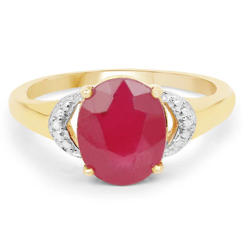 14K Yellow Gold Plated 4.01 Carat Glass Filled Ruby and White Diamond .925 Sterling Silver Ring - Image 6