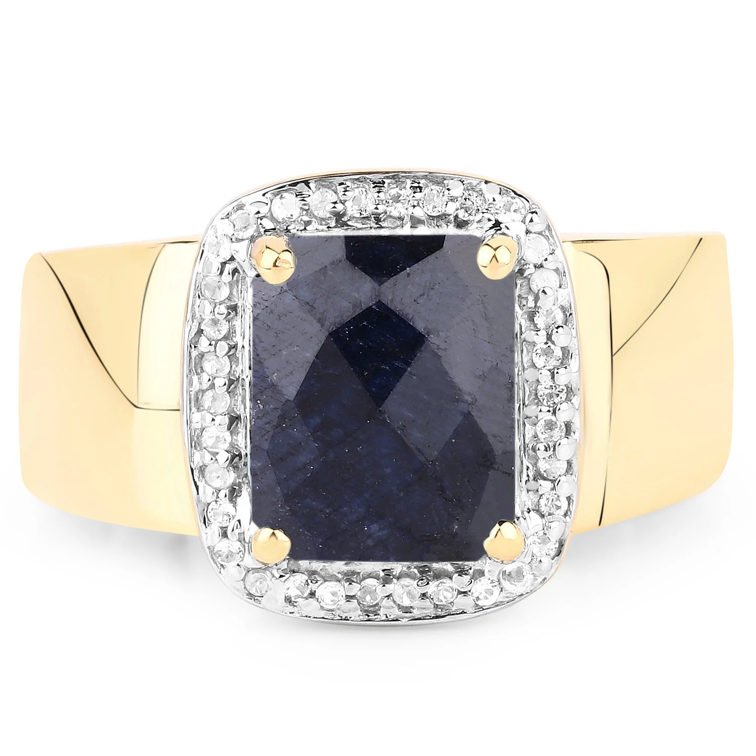 14K Yellow Gold Plated 4.07 Carat Dyed Sapphire and White Topaz .925 Sterling Silver Ring - Image 3