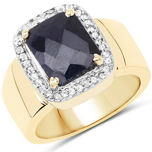 14K Yellow Gold Plated 4.07 Carat Dyed Sapphire and White Topaz .925 Sterling Silver Ring - Image 4