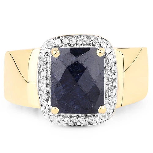 14K Yellow Gold Plated 4.07 Carat Dyed Sapphire and White Topaz .925 Sterling Silver Ring - Image 6