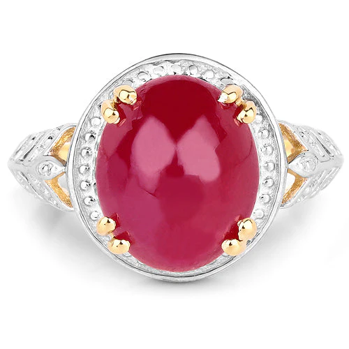 14K Yellow Gold Plated 4.46 Carat Genuine Glass Filled Ruby .925 Sterling Silver Ring - Image 6