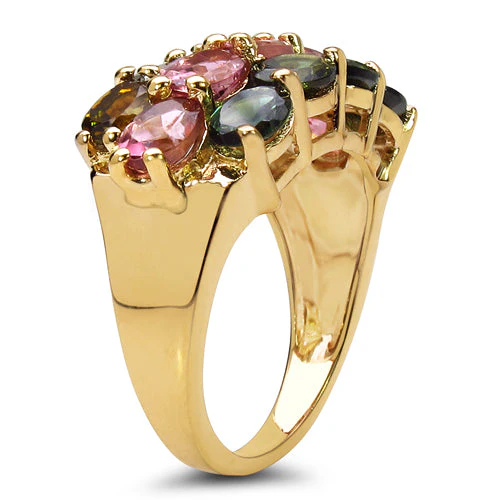 14K Yellow Gold Plated 4.58 Carat Genuine Multi Tourmaline .925 Sterling Silver Ring - Image 5