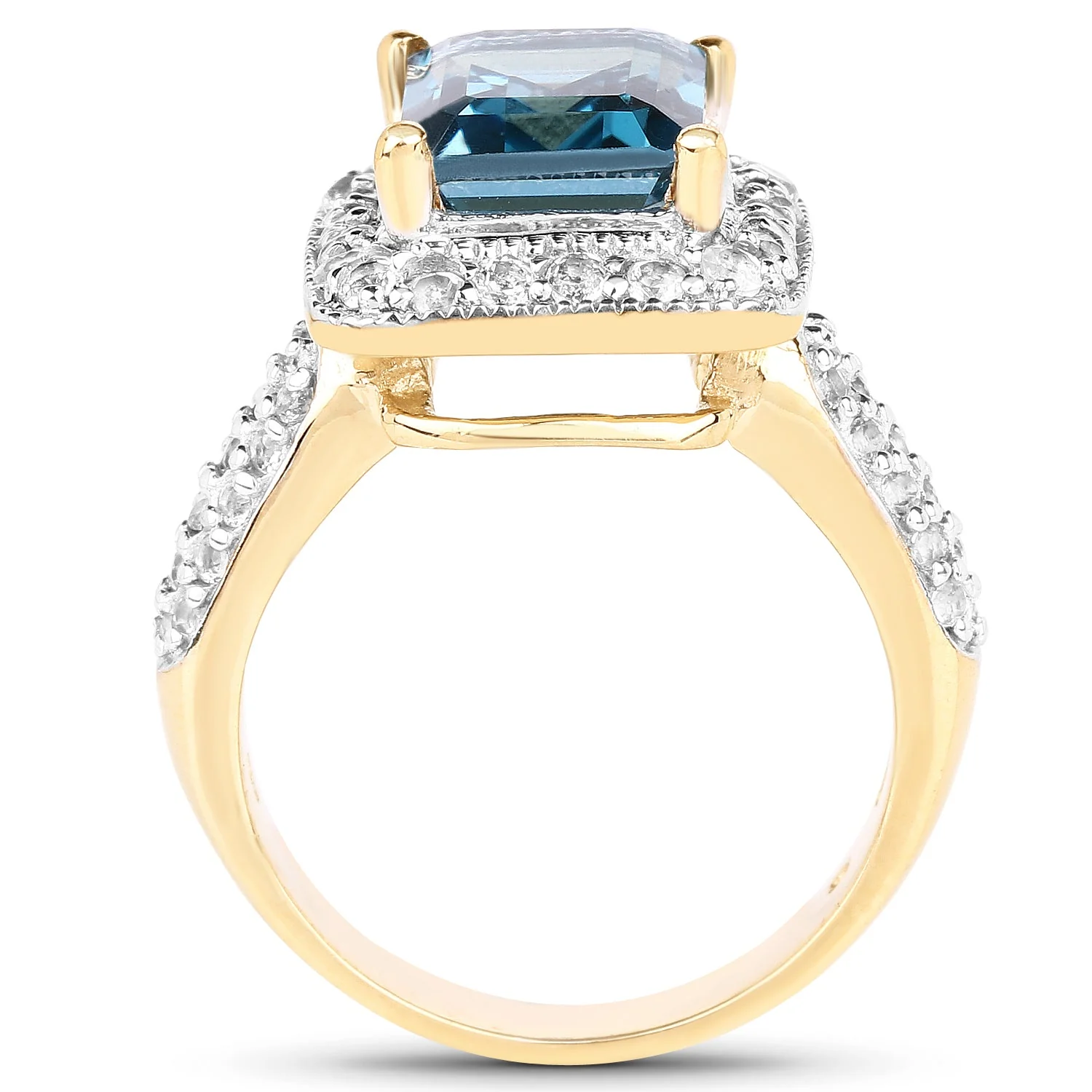 14K Yellow Gold Plated 5.03 Carat Genuine London Blue Topaz and White Topaz .925 Sterling Silver Ring - Image 3