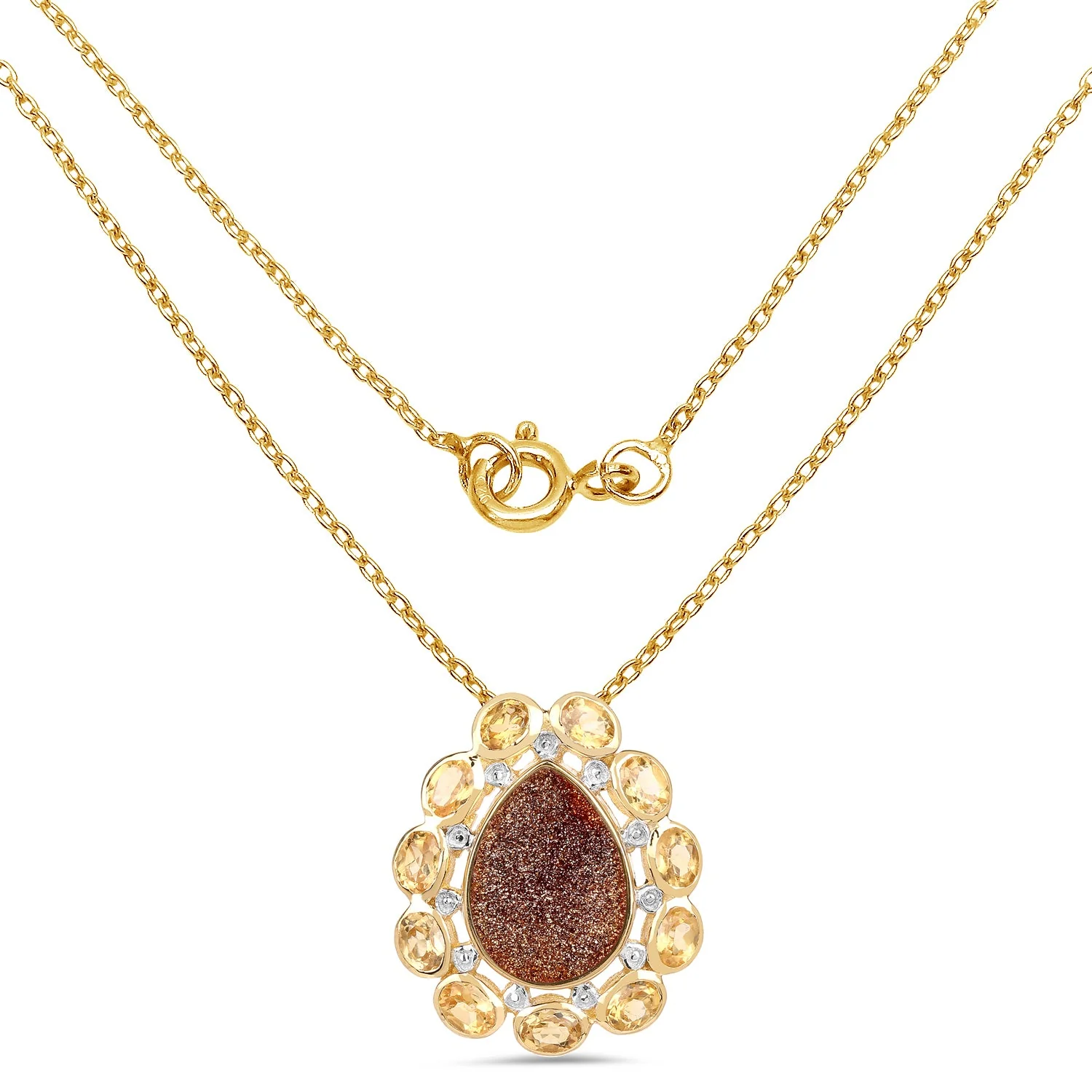 14K Yellow Gold Plated 5.14 Carat Genuine Red Droozi and Citrine .925 Sterling Silver Pendant - Image 2