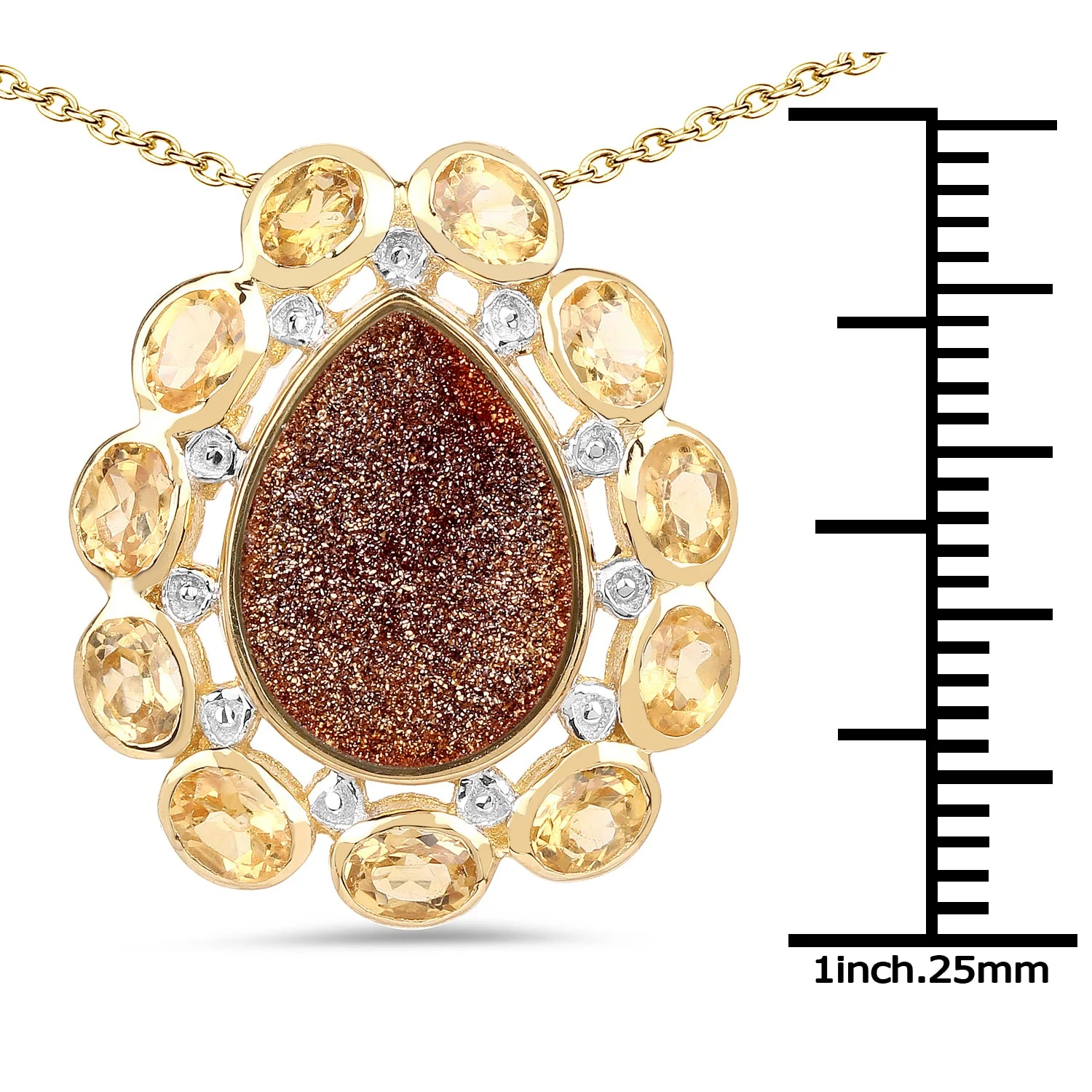 14K Yellow Gold Plated 5.14 Carat Genuine Red Droozi and Citrine .925 Sterling Silver Pendant - Image 3