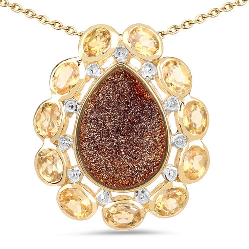 14K Yellow Gold Plated 5.14 Carat Genuine Red Droozi and Citrine .925 Sterling Silver Pendant - Image 4