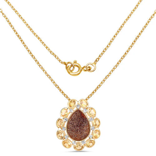 14K Yellow Gold Plated 5.14 Carat Genuine Red Droozi and Citrine .925 Sterling Silver Pendant - Image 5