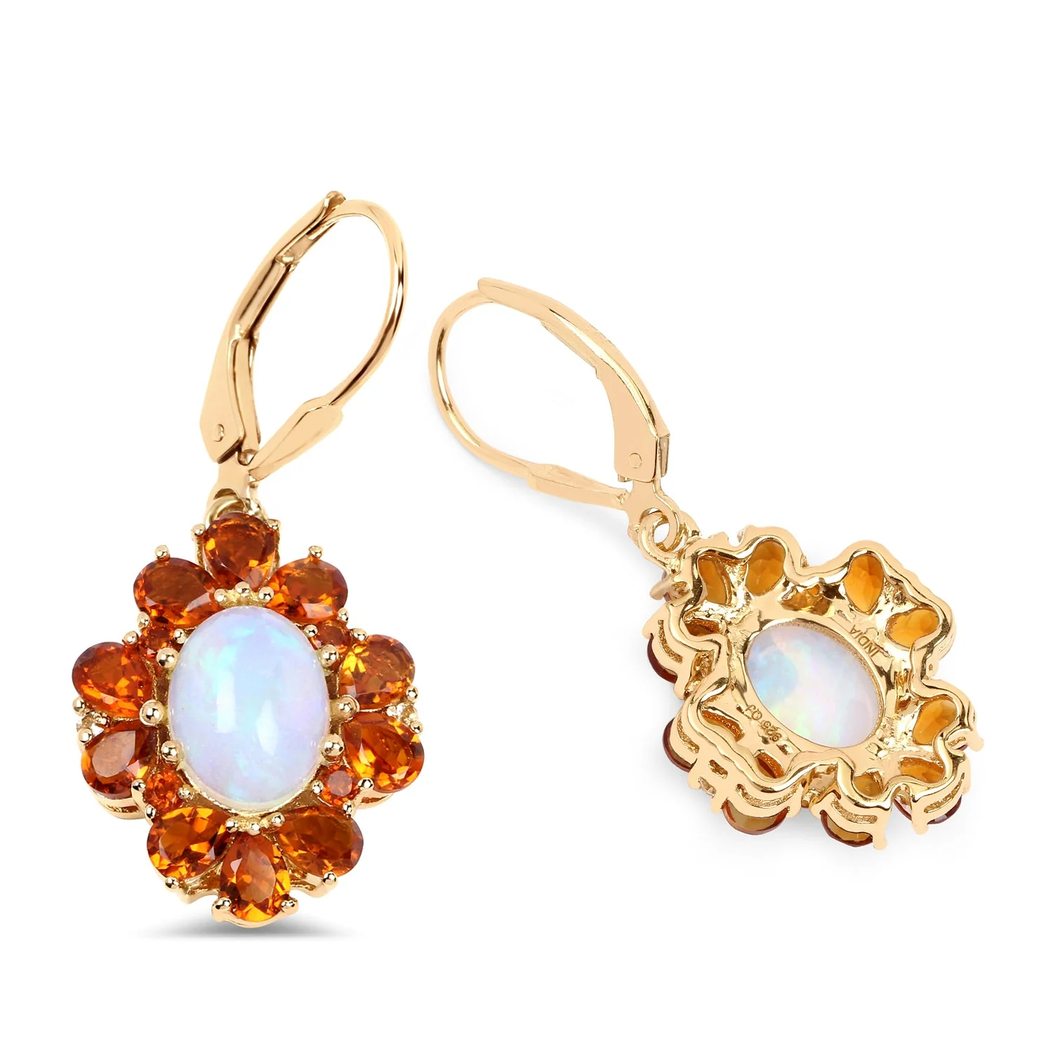 14K Yellow Gold Plated 5.42 Carat Genuine Ethiopian Opal, Citrine and White Topaz .925 Sterling Silver Earrings - Image 2