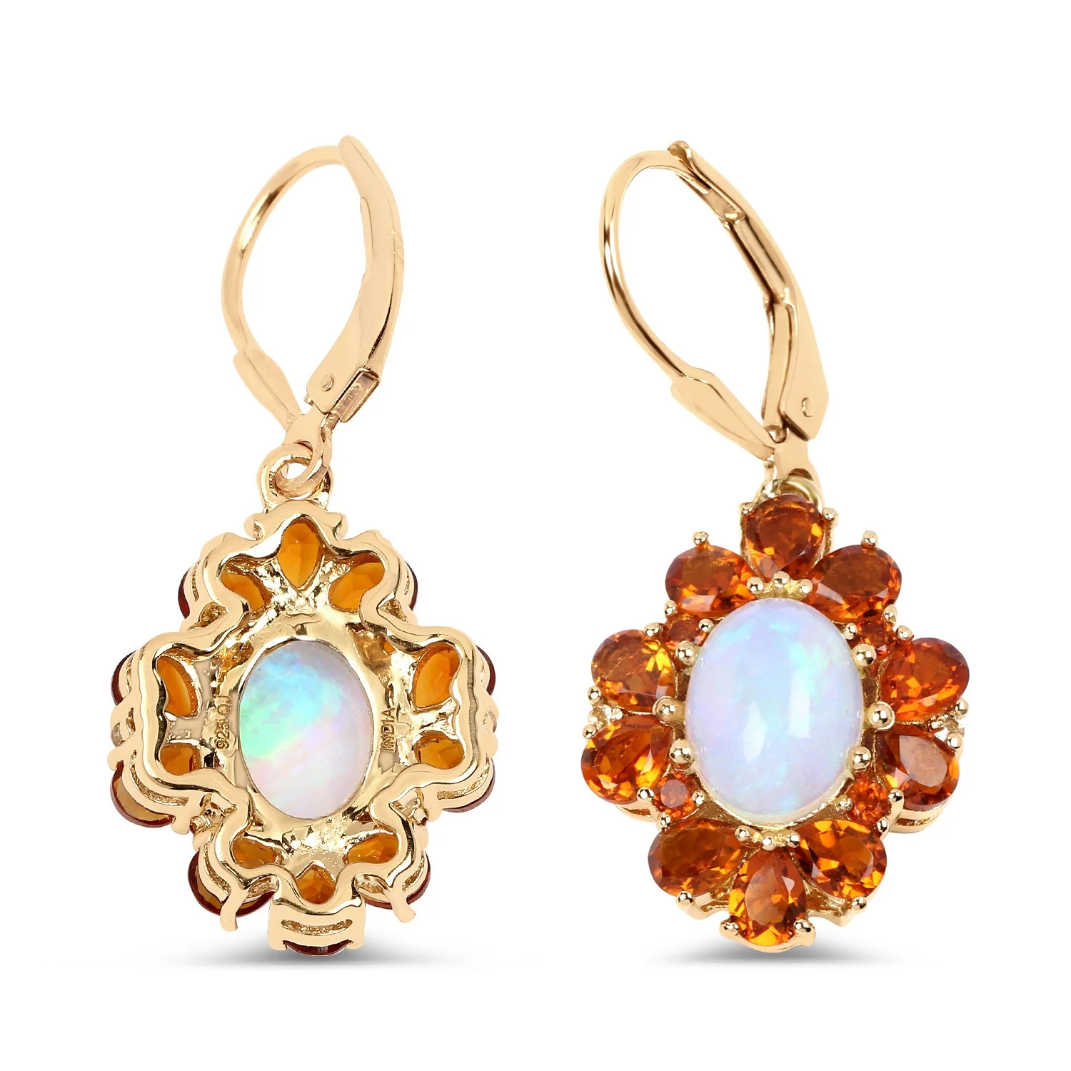 14K Yellow Gold Plated 5.42 Carat Genuine Ethiopian Opal, Citrine and White Topaz .925 Sterling Silver Earrings - Image 3