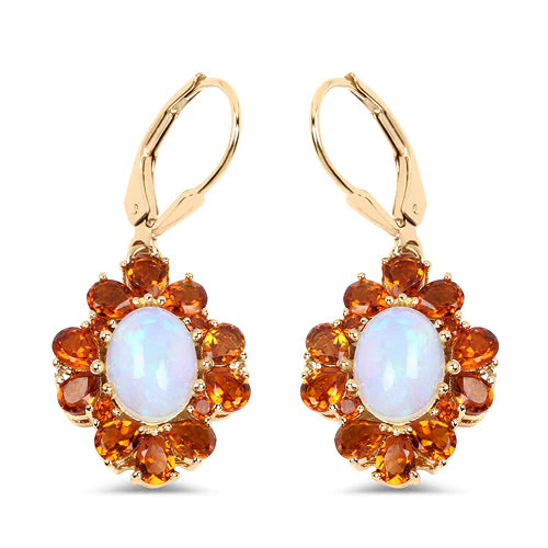 14K Yellow Gold Plated 5.42 Carat Genuine Ethiopian Opal, Citrine and White Topaz .925 Sterling Silver Earrings - Image 4
