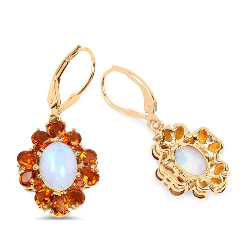 14K Yellow Gold Plated 5.42 Carat Genuine Ethiopian Opal, Citrine and White Topaz .925 Sterling Silver Earrings - Image 5