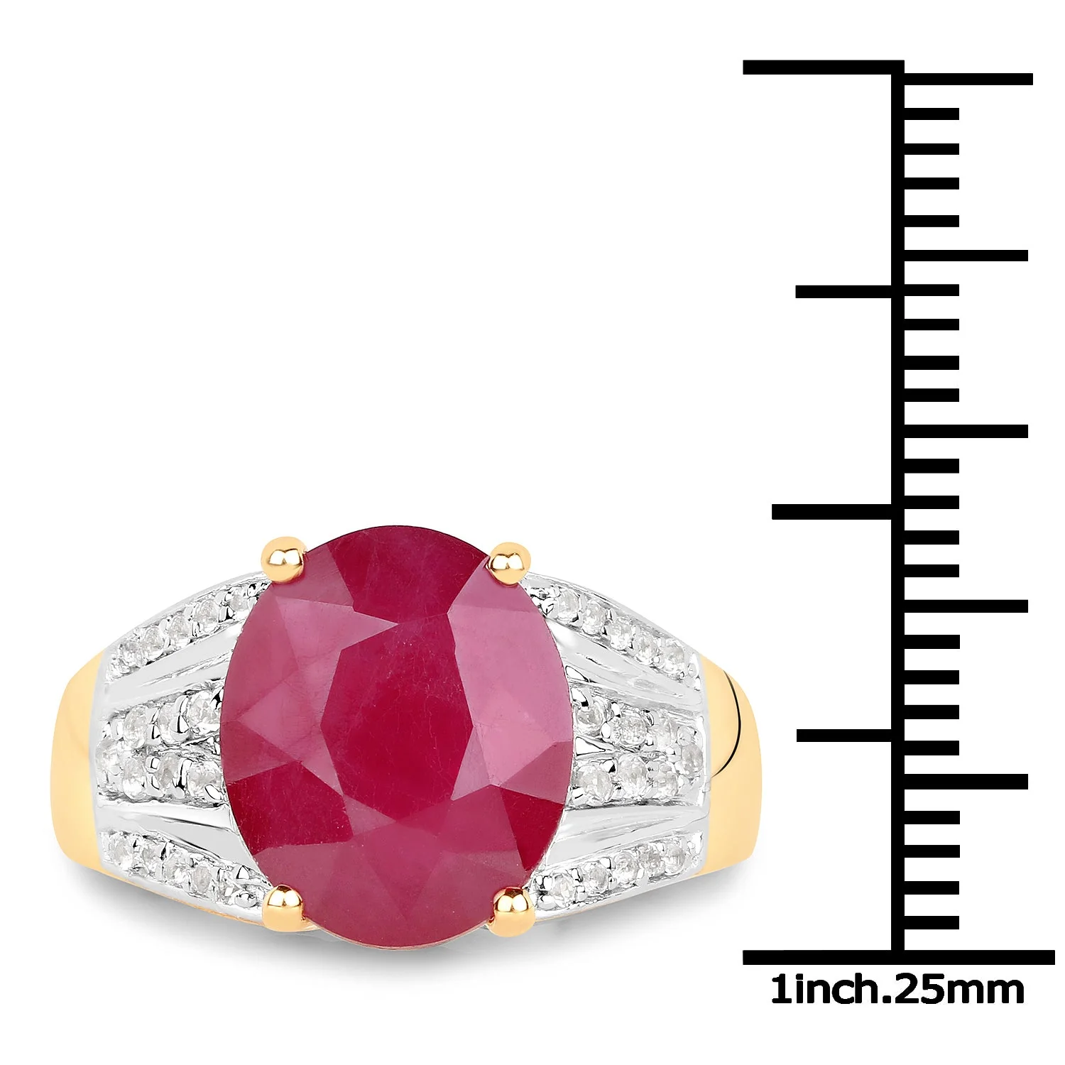 14K Yellow Gold Plated 5.49 Carat Glass Filled Ruby and White Topaz .925 Sterling Silver Ring - Image 3