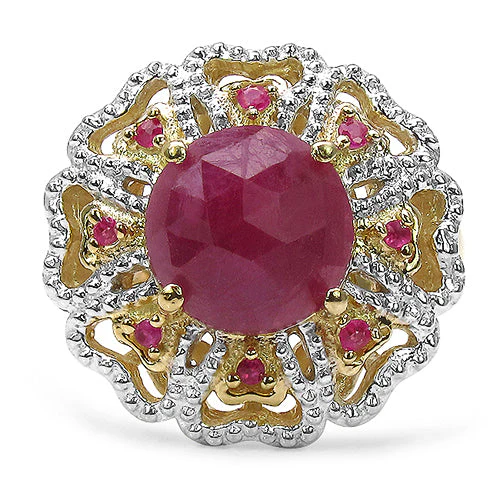 14K Yellow Gold Plated 5.56 Carat Genuine Pink Sapphire, Ruby & White Diamond .925 Sterling Silver Ring - Image 3