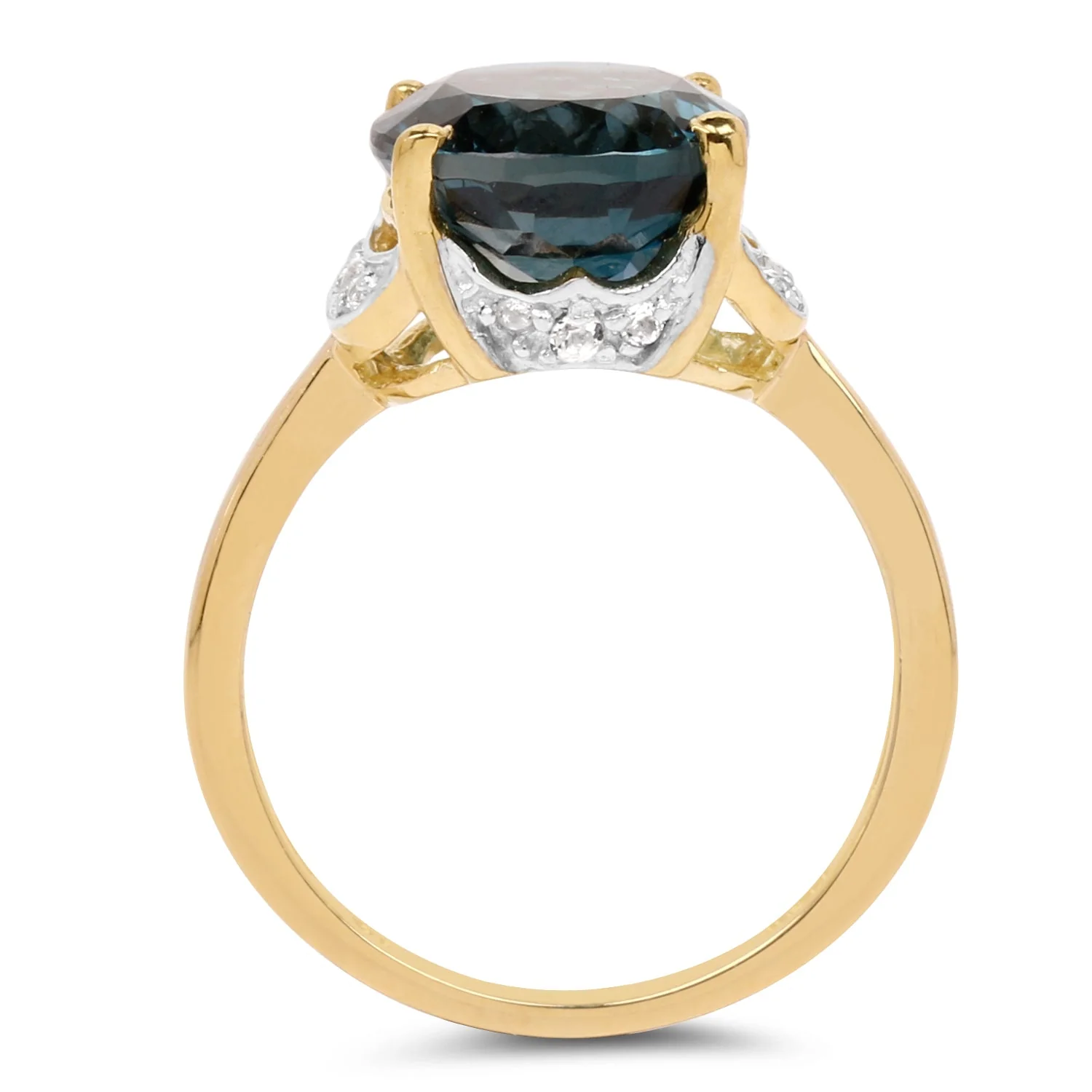 14K Yellow Gold Plated 6.09 Carat Genuine London Blue Topaz & White Diamond .925 Sterling Silver Ring - Image 2