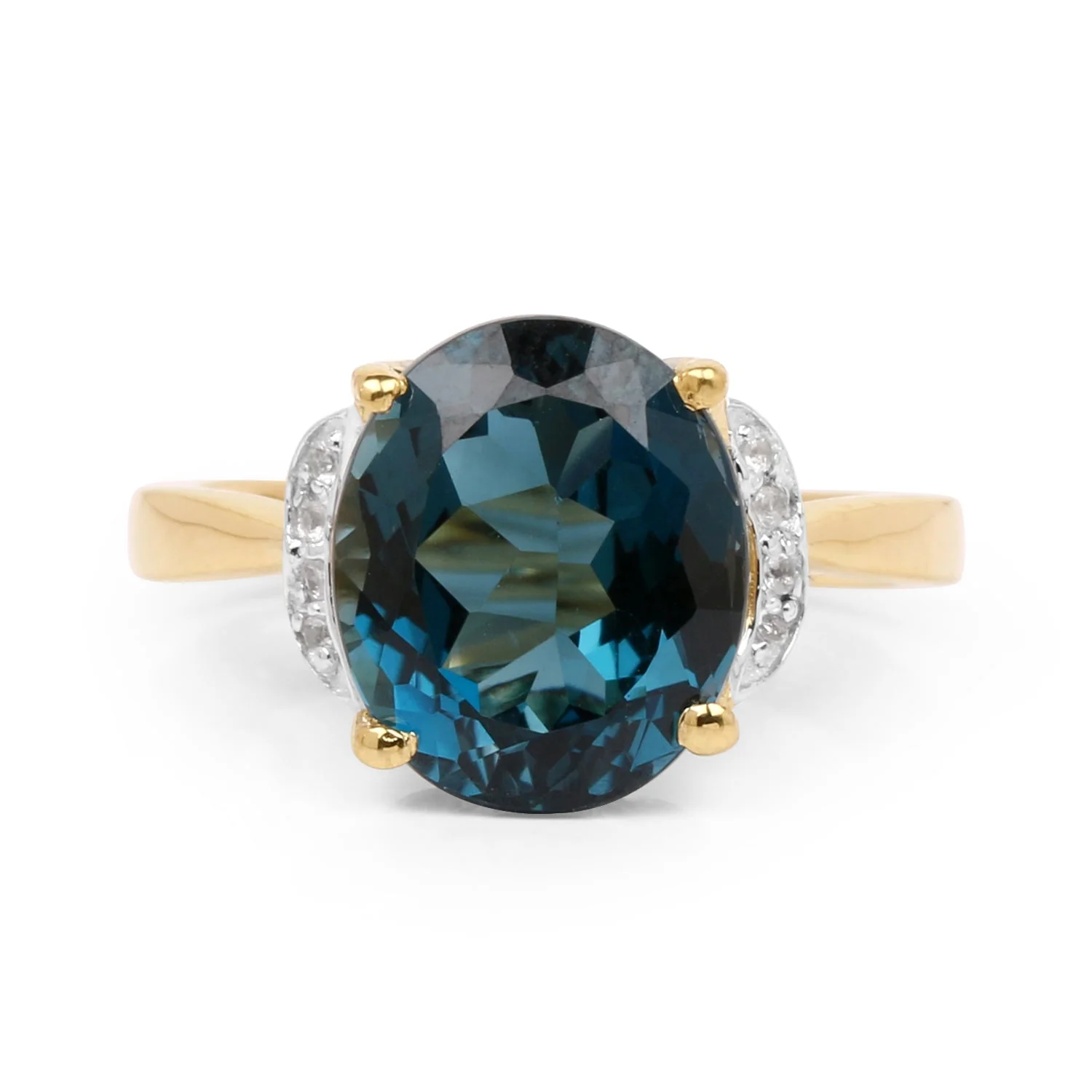 14K Yellow Gold Plated 6.09 Carat Genuine London Blue Topaz & White Diamond .925 Sterling Silver Ring - Image 3