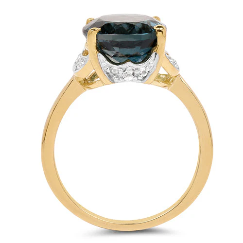 14K Yellow Gold Plated 6.09 Carat Genuine London Blue Topaz & White Diamond .925 Sterling Silver Ring - Image 5