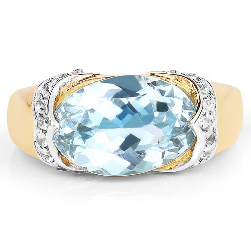 14K Yellow Gold Plated 6.56 Carat Genuine Blue Topaz and White Topaz .925 Sterling Silver Ring - Image 6