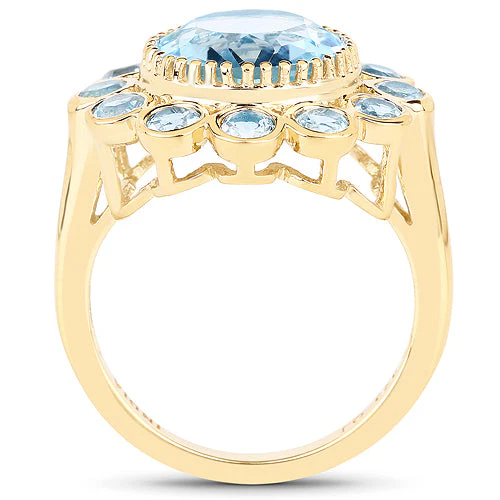14K Yellow Gold Plated 6.59 Carat Genuine Blue Topaz .925 Sterling Silver Ring - Image 5
