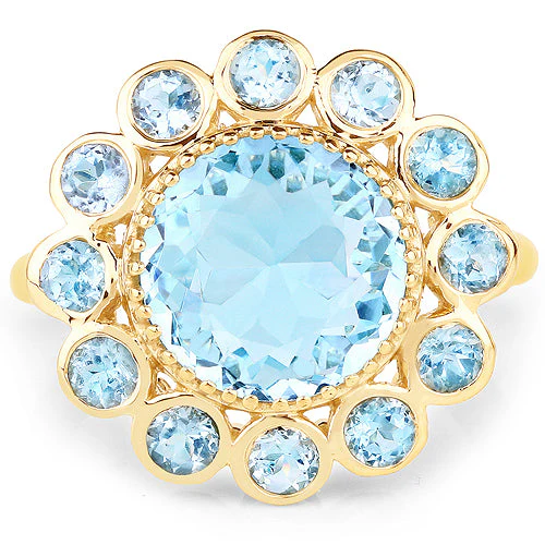 14K Yellow Gold Plated 6.59 Carat Genuine Blue Topaz .925 Sterling Silver Ring - Image 6