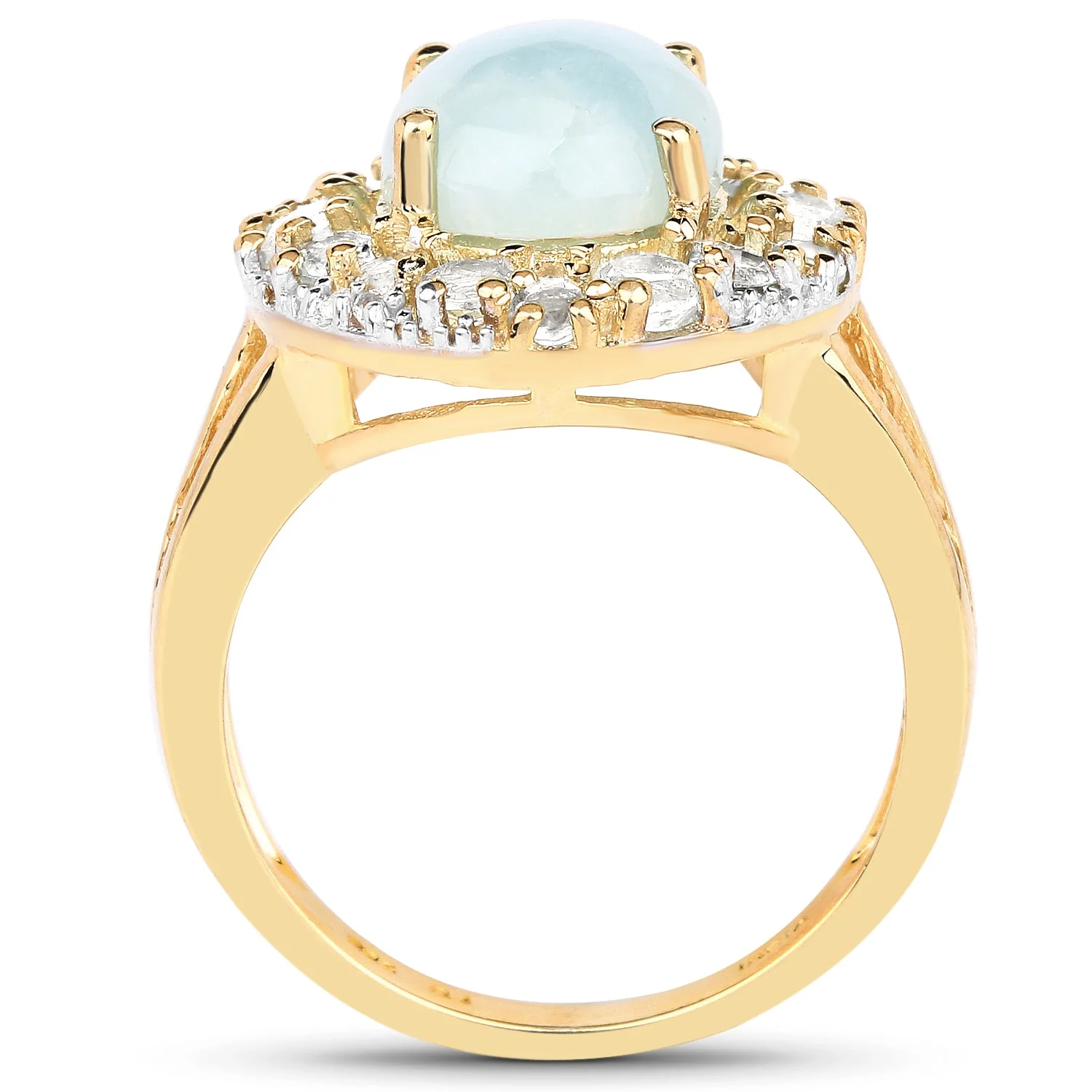 14K Yellow Gold Plated 6.72 Carat Genuine Aquamarine and White Topaz .925 Sterling Silver Ring - Image 2