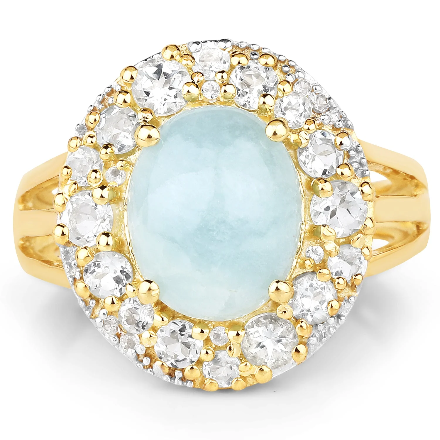 14K Yellow Gold Plated 6.72 Carat Genuine Aquamarine and White Topaz .925 Sterling Silver Ring - Image 3